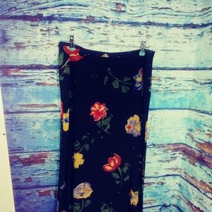 100% silk modest black floral skirt
